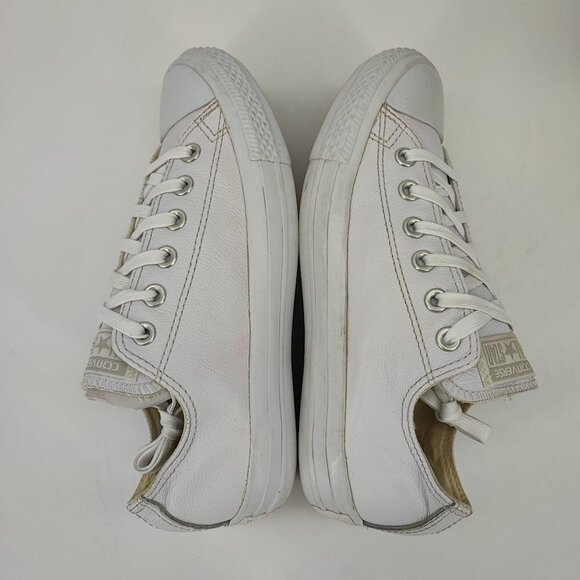 Converse Woman’s All Stars White Leather Sneakers Shoes Size 7.5 - Picture 6 of 9